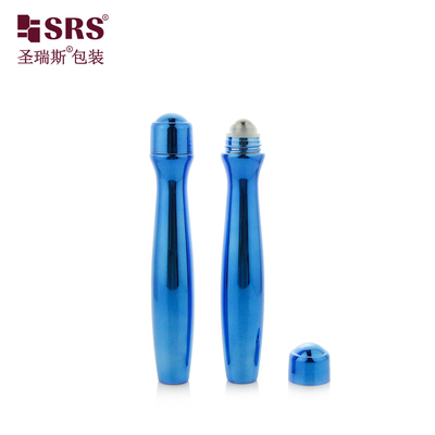 SRS8447-15ML Металлизированный блестящий синий цвет Пластмассовый PETG рулон на бутылке со стальным массажным аппликатором