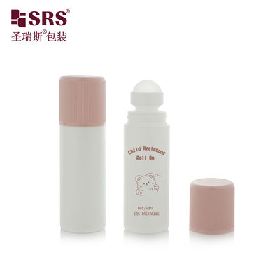 RPPD1-90ML Round White Bottle With Colored Ribbed CRC Cap Double Wall High End Roll On Bottle