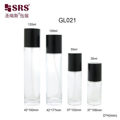 GL021 30ml 50ml 100ml 120ml Прозрачная стеклянная лосьонная бутылка с черной крышкой