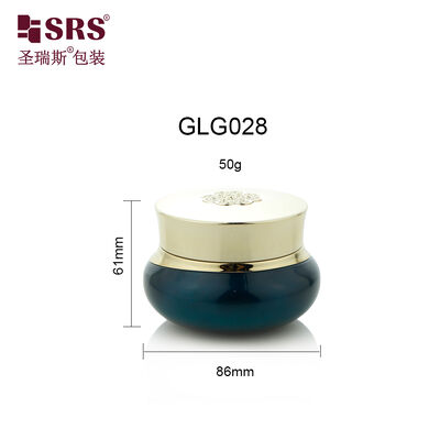 GLG028 50g Luxury Crown Design Painted Custom Color With Metalized Gold Shiny Wholesale Glass Jar For Cream
